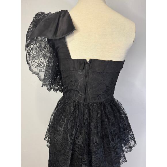 80s Climax Black Lace One Shoulder Party Dress Size XS - Picture 7 of 8